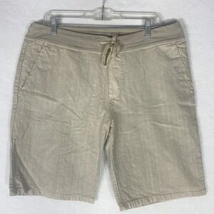 James Perse Standard Shorts Mens Large Tan Linen Blend Drawstring Made In USA